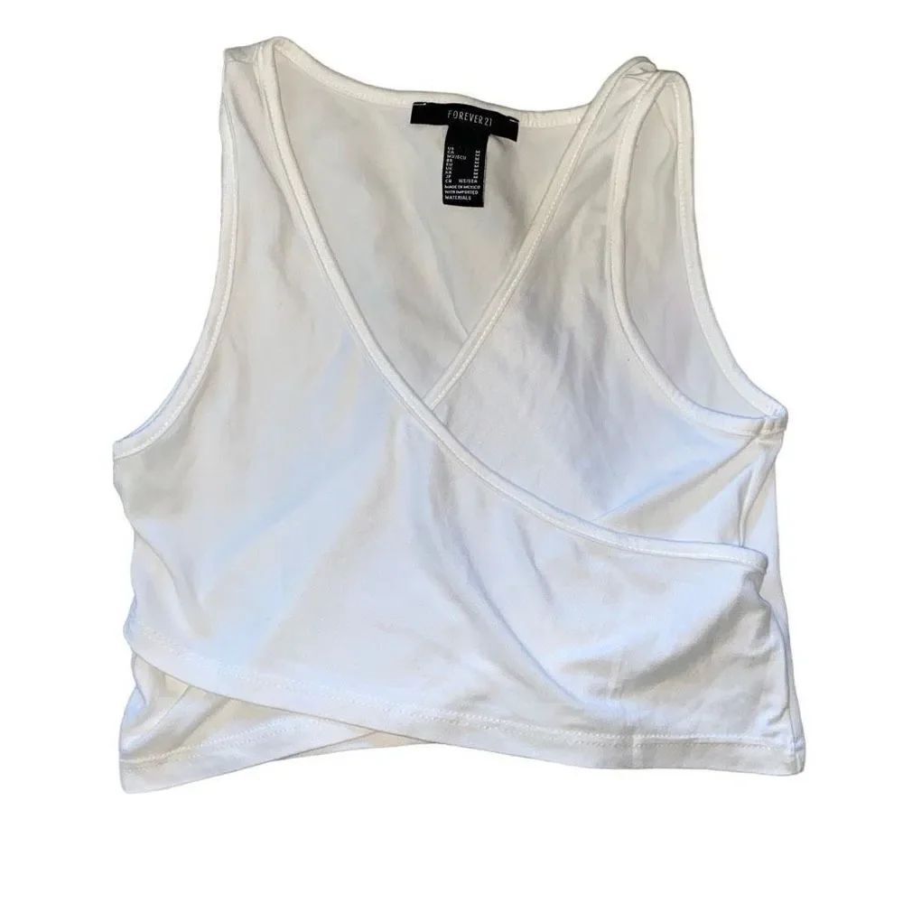 Forever 21 EUC Wrap Front Crop Top Tank White Coastal Cowgirl Medium